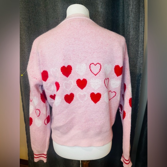 Celebrity Pink Heart Pattern Cardigan - Pink and Red - Picture 3 of 10
